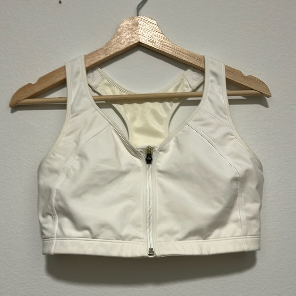 Moving Comfort Ivory Zip-Up Sports Bra with Removable Pads size XL